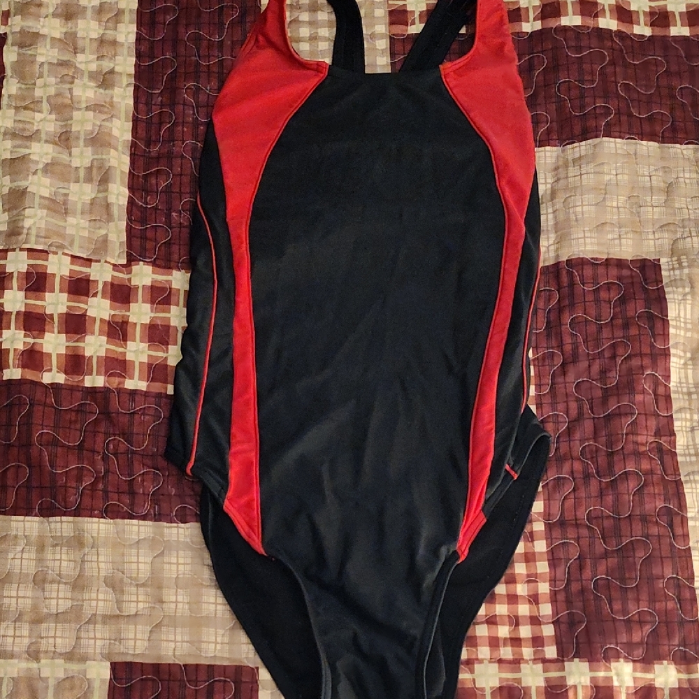 Elegant Black and Red One-Piece Swimsuit